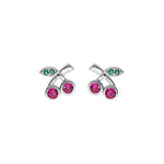 Boucles d'oreilles tige argent rhodié cerise oxydes rouge et vert - Olyci Bijoux