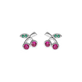 Boucles d'oreilles tige argent rhodié cerise oxydes rouge et vert - Olyci Bijoux