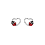 Boucles d'oreilles tige argent rhodié coeur avec coccinelle - Olyci Bijoux