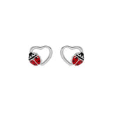 Boucles d'oreilles tige argent rhodié coeur avec coccinelle - Olyci Bijoux