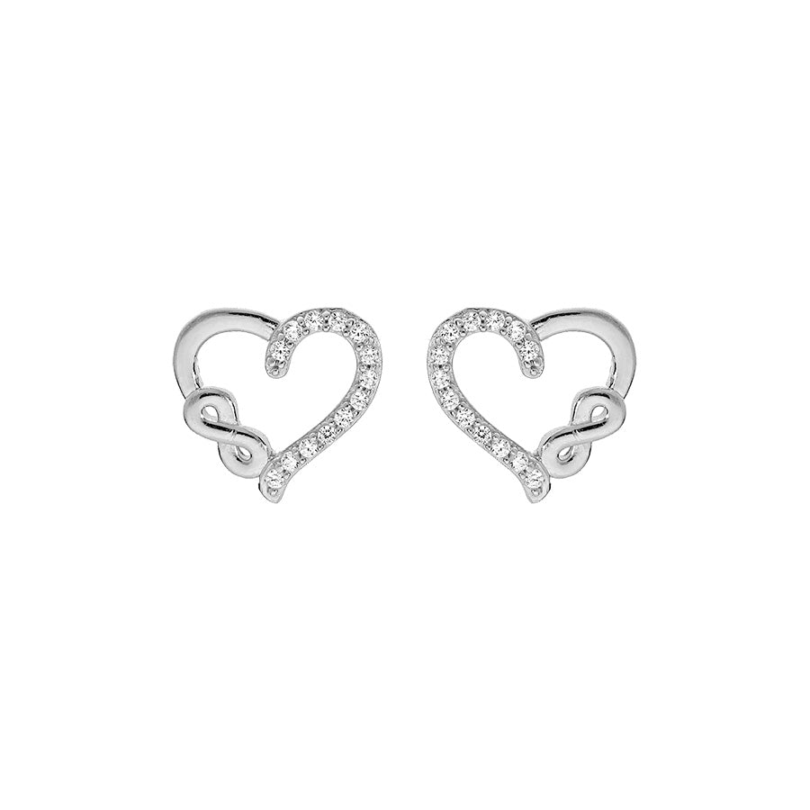 Boucles d'oreilles tige argent rhodié coeur et infini oxydes blancs sertis - Olyci Bijoux