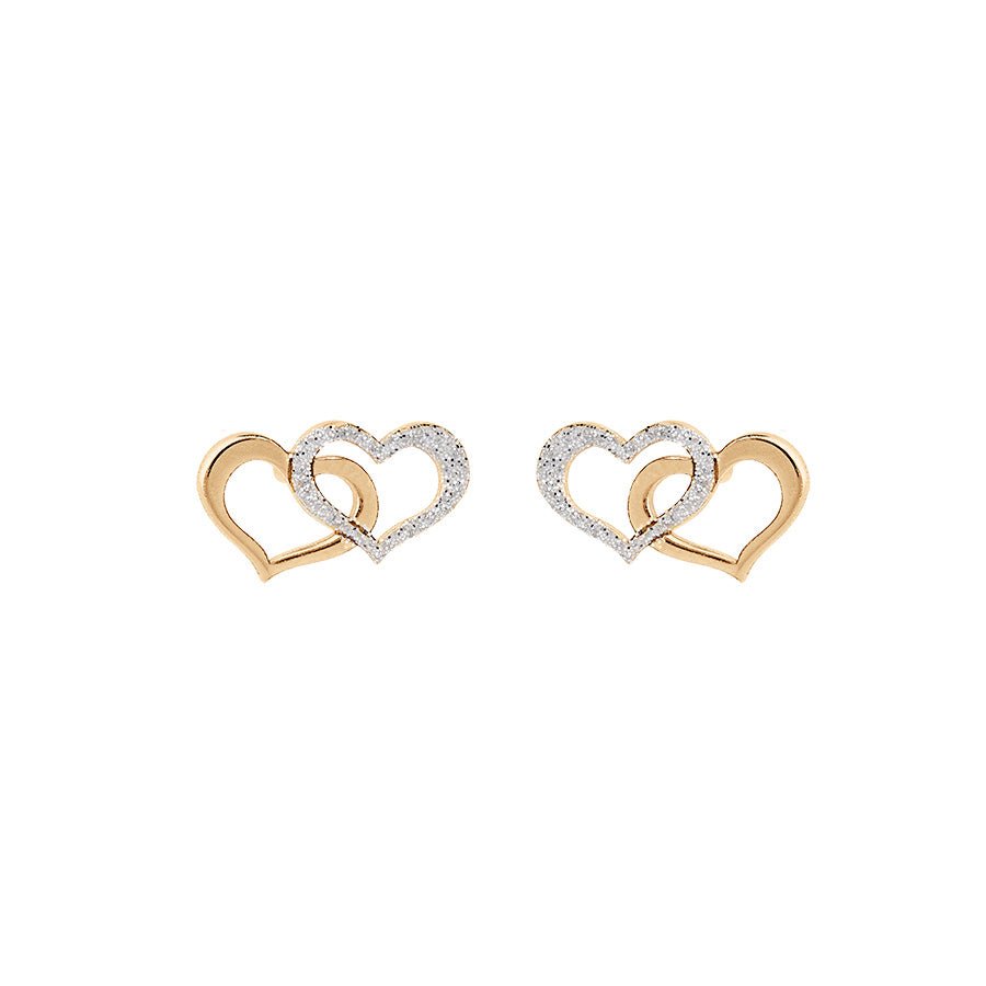 Boucles d'oreilles tige argent rhodie double coeur 1 lisse et 1 granité - Olyci Bijoux