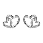 Boucles d'oreilles tige argent rhodié double coeur croise oxydes blancs - Olyci Bijoux