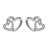 Boucles d'oreilles tige argent rhodié double coeur croise oxydes blancs - Olyci Bijoux