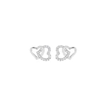 Boucles d'oreilles tige argent rhodié double coeur entrelacé oxydes blancs sertis - Olyci Bijoux