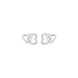 Boucles d'oreilles tige argent rhodié double coeur entrelacé oxydes blancs sertis - Olyci Bijoux