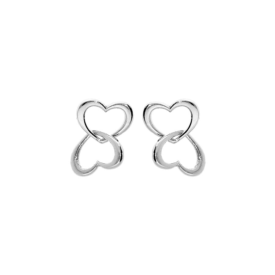 Boucles d'oreilles tige argent rhodié double coeur entremélé - Olyci Bijoux