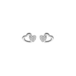 Boucles d'oreilles tige argent rhodie double coeurs oxydes blancs sertis - Olyci Bijoux