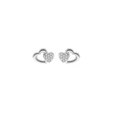 Boucles d'oreilles tige argent rhodie double coeurs oxydes blancs sertis - Olyci Bijoux