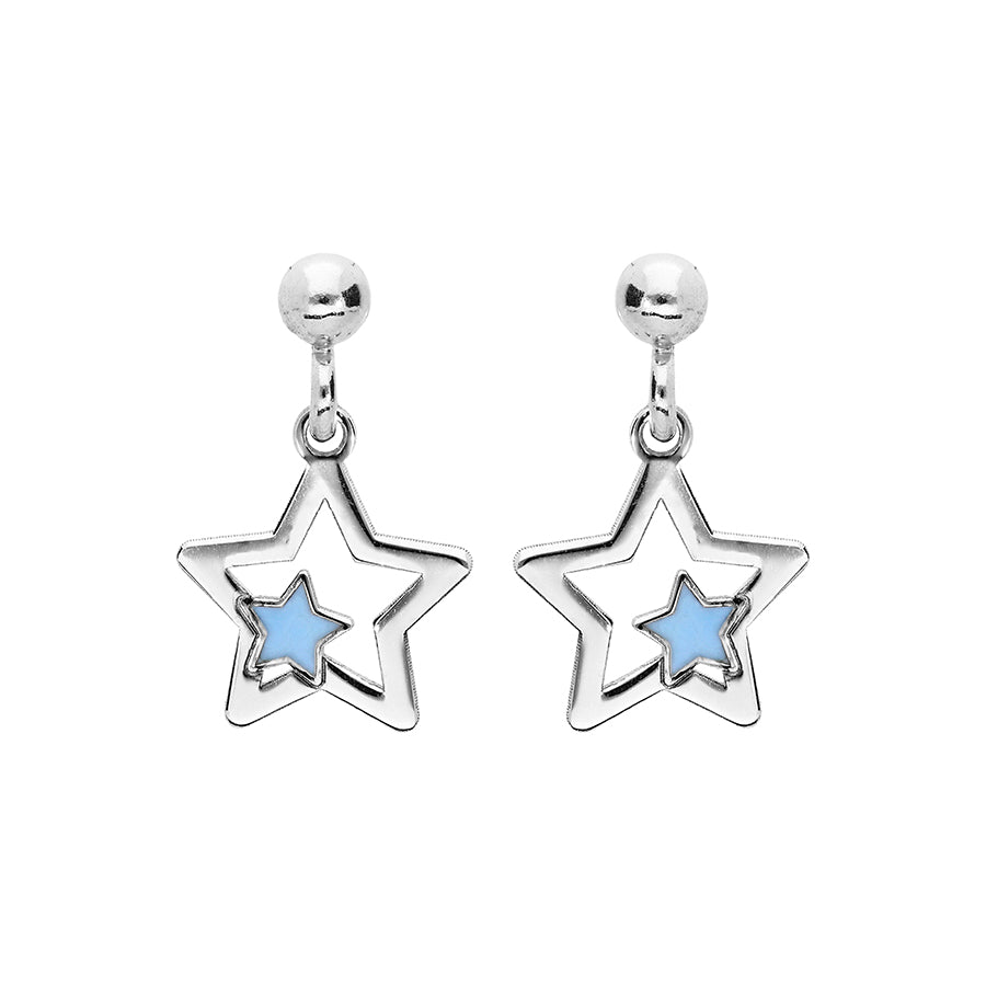 Boucles d'oreilles tige argent rhodié etoile avec résine bleue - Olyci Bijoux