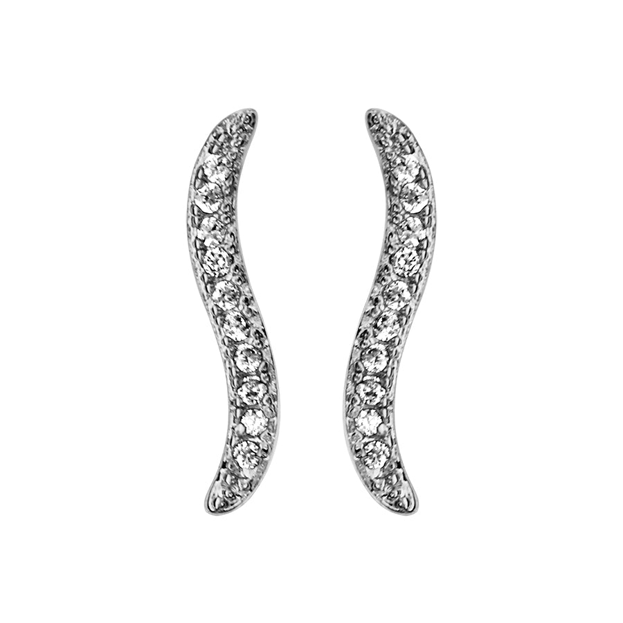 Boucles d'oreilles tige argent rhodié feuille pave oxydes blancs - Olyci Bijoux