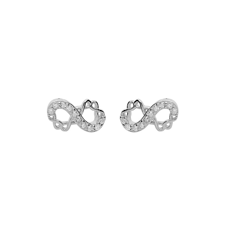 Boucles d'oreilles tige argent rhodié motif infini 8mm avec oxydes blancs sertis - Olyci Bijoux