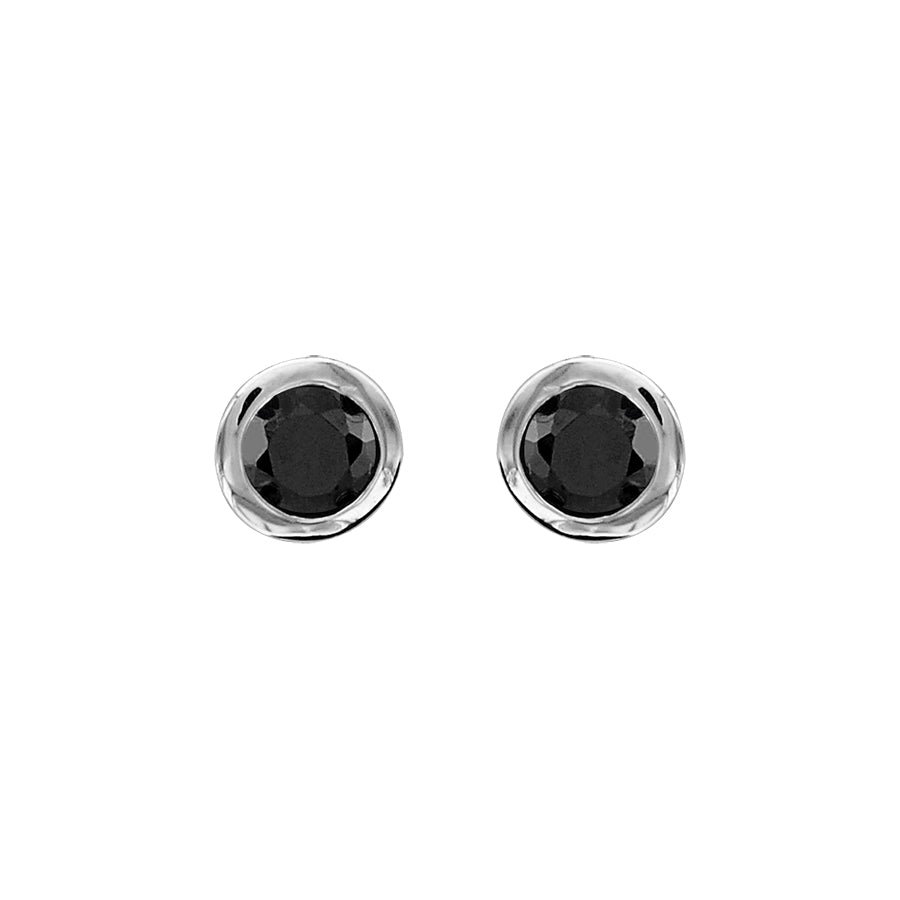 Boucles d'oreilles tige argent rhodié oxydes noires rond serti clos - Olyci Bijoux