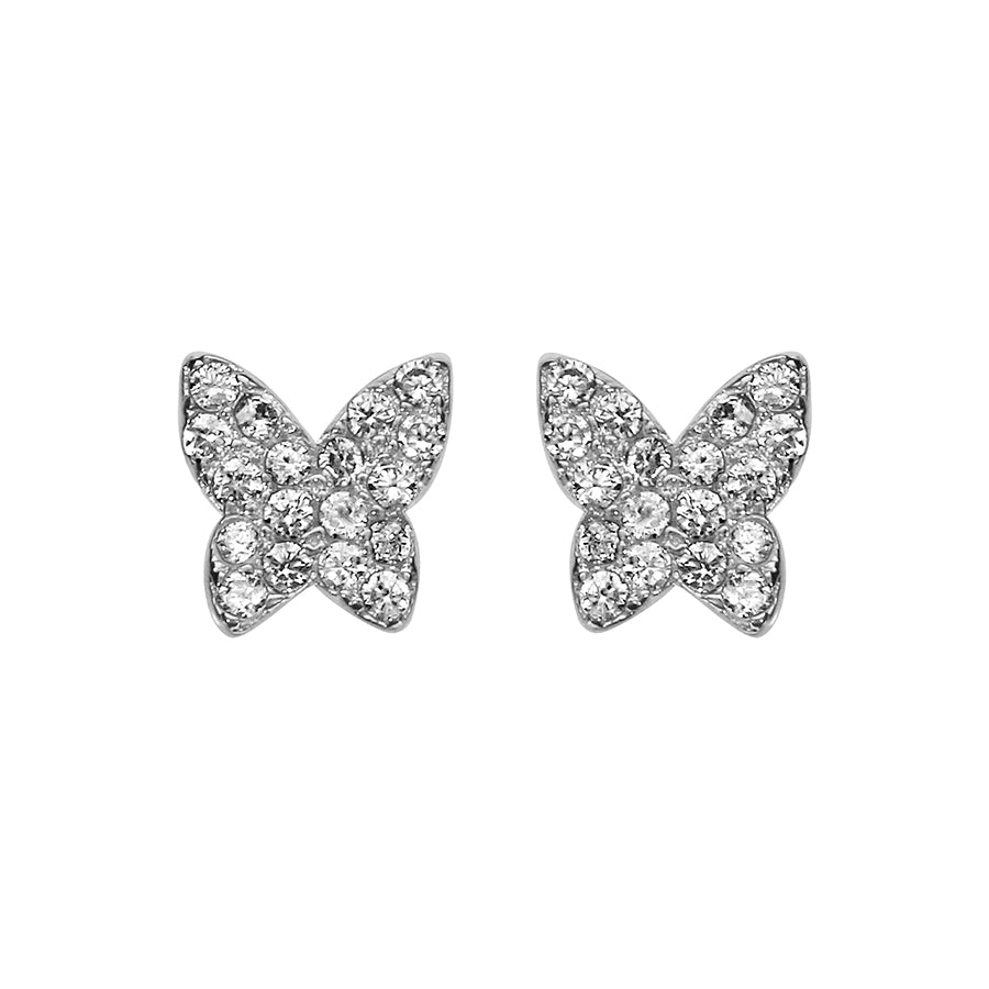 Boucles d'oreilles tige argent rhodié papillon oxydes blancs sertis - Olyci Bijoux