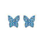 Boucles d'oreilles tige argent rhodié papillon pierres synthetique bleu ciel sertis - Olyci Bijoux