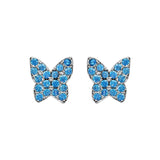 Boucles d'oreilles tige argent rhodié papillon pierres synthetique bleu ciel sertis - Olyci Bijoux