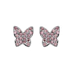 Boucles d'oreilles tige argent rhodié papillon pierres synthetique rose sertis - Olyci Bijoux