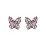 Boucles d'oreilles tige argent rhodié papillon pierres synthetique rose sertis - Olyci Bijoux