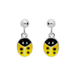 Boucles d'oreilles tige argent rhodié pendante coccinelle jaune - Olyci Bijoux