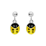 Boucles d'oreilles tige argent rhodié pendante coccinelle jaune - Olyci Bijoux