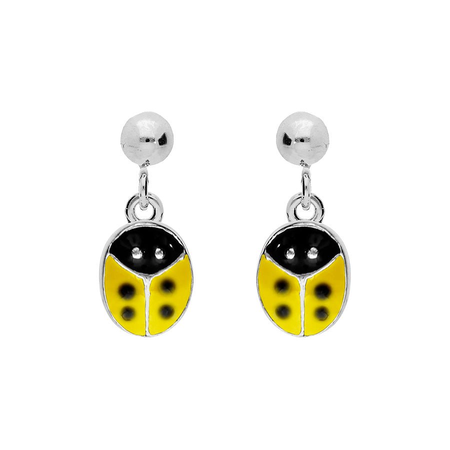 Boucles d'oreilles tige argent rhodié pendante coccinelle jaune - Olyci Bijoux