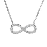 Collier argent rhodié motif infini avec oxydes blancs sertis 44cm réglable 42 et 40cm