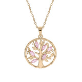 Collier plaqué or pendentif arbre de vie oxydes roses