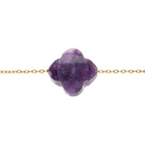 Bracelet acier doré trèfle pierre imitation facetté violette