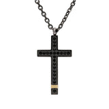 Collier acier et pvd noir et jaune pendentif grande croix avec oxydes noirs