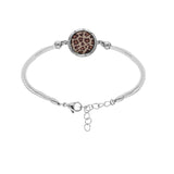 Bracelet acier cordon blanc motif rond avec résine leopard