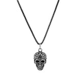 Collier acier patiné pendentif tete de mort