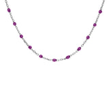 Collier argent rhodié perles résine violet transparent 40+5cm