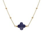 Collier argent doré chaine boules et trèfle en verre facetté bleu marine - Olyci Bijoux