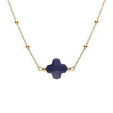 Collier argent doré chaine boules et trèfle en verre facetté bleu marine - Olyci Bijoux