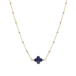Collier argent doré chaine boules et trèfle en verre facetté bleu marine - Olyci Bijoux