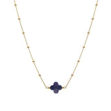 Collier argent doré chaine boules et trèfle en verre facetté bleu marine - Olyci Bijoux