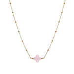 Collier argent doré chaine boules et trèfle en verre facetté rose - Olyci Bijoux
