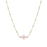 Collier argent doré chaine boules et trèfle en verre facetté rose - Olyci Bijoux