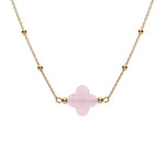 Collier argent doré chaine boules et trèfle en verre facetté rose - Olyci Bijoux