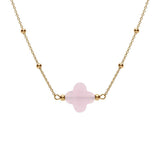 Collier argent doré chaine boules et trèfle en verre facetté rose - Olyci Bijoux