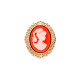 Broche plaqué or camée résine rouge