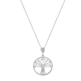 Collier argent rhodié  pendentif arbre de vie filigrane et oxydes blancs sertis