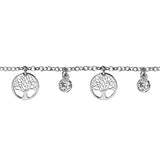 Bracelet argent rhodié 3 pampilles rondelles arbre de vie et 2 oxydes blancs sertis clos