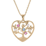 Collier plaqué or pendentif coeur arbre de vie oxydes couleurs