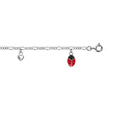 Bracelet argent rhodié pampilles coccinelles rouges et coeurs