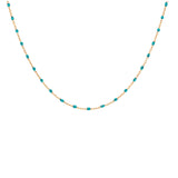 Collier argent et dorure jaune perles résine bleu transparent