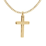 Collier acier et pvd jaune chaine gourmette avec pendentif croix