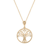 Collier plaqué or pendentif arbre de vie filigrane et oxydes blancs sertis