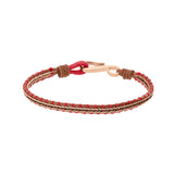 Bracelet acier et pvd rose cuir bovin marron véritable cordon rouge avec chainette pvd rose