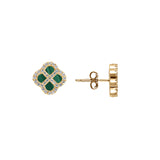 Boucles d'oreilles argent doré trèfle malachite et oxydes